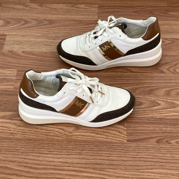 Michael Kors Shoes - Michael Kors Mabel Trainer Platform Wedge Sneakers Size 9 1/2 White Brown & Gold